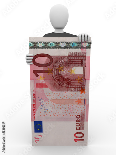 Photo: presenting ten euro bill presenting ten euro bill