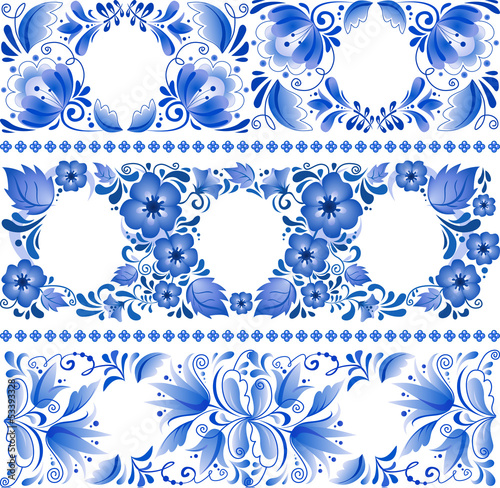 Vector: Russian traditional blue ornament in gzhel style Russian traditional blue ornament in gzhel style