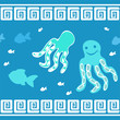 Seamless pattern with fishes and octopuses