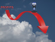 Comical bird businessman with profits down