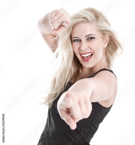 Photo: Glückliche blonde junge Frau - schwarz und weiß Glückliche blonde junge Frau - schwarz und weiß