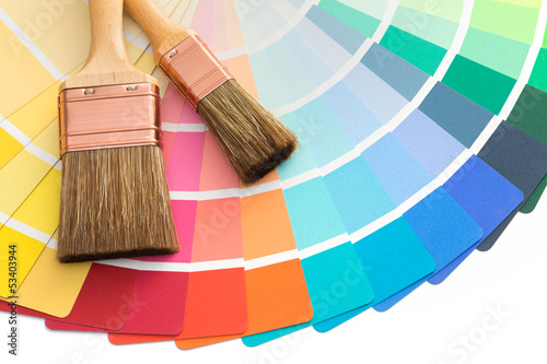 Photo: Two brushes on a color palette guide Two brushes on a color palette guide