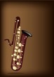 A Musical Bass Saxophone on Dark Brown Background