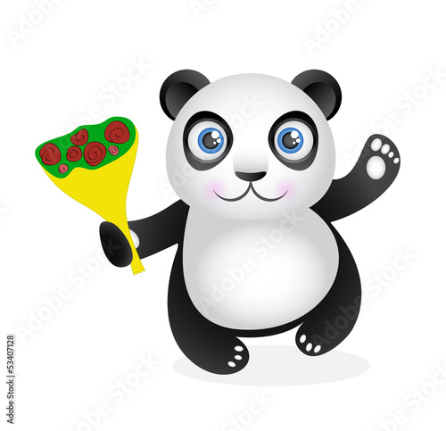 Vector: Panda with a bouquet of roses Panda with a bouquet of roses
