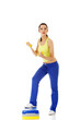 Fitness girl is working out with stepper.