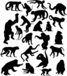 twenty two black isolated monkey silhouettes