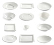 various empty white plates