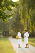 Young couple strolling the grounds of a spa
