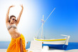 Photo: Woman enjoying her time in Santorini Woman enjoying her time in Santorini
