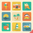 Summer icon set 2. Flat design trend. Retro color. Vector illust