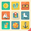 Summer icons. Flat design trend. Retro color. Vector illustratio
