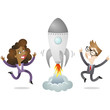 Business people, rocket, jumping, start-up, success