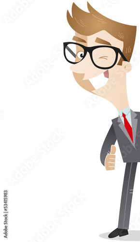 Vector: Businessman, thumbs up, winking, behind wall Businessman, thumbs up, winking, behind wall
