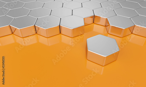Illustration: 3D Sechseck Bausteine - Orange Silber 3D Sechseck Bausteine - Orange Silber