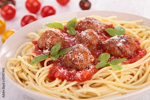 Photo: spaghetti, meatballs and tomato sauce spaghetti, meatballs and tomato sauce