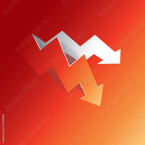 Vector: Arrow graph peeling down from red paper background Arrow graph peeling down from red paper background