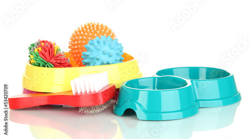 Photo: Pet accessories isolated on white Pet accessories isolated on white