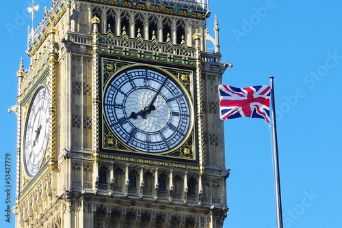 Big Ben and Flag of the United Kingdom in London Westminster City