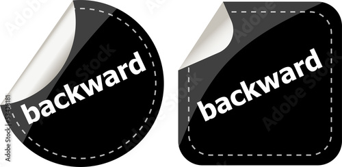 Illustration: backward word on black stickers button set, label backward word on black stickers button set, label