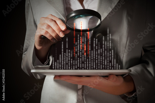 Illustration: Businesswoman with magnifier glass Businesswoman with magnifier glass