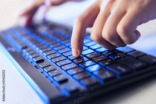 Photo: Click! Hands of a man on keyboard Click! Hands of a man on keyboard