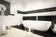 Modern bathroom with bathtub and romantic candles