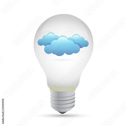 Illustration: Electric light bulb and blue sky with clouds Electric light bulb and blue sky with clouds