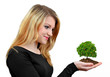 Girl holding in hands apple tree