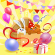 festive box with toys and balls