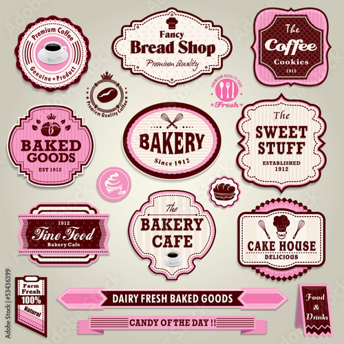 Vector: Vintage frame cupcake,bakery, bread, sandwich label set Vintage frame cupcake,bakery, bread, sandwich label set