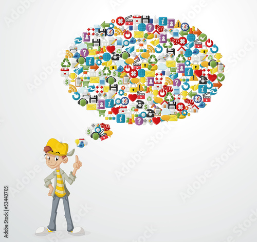 Vector: Cartoon teenager boy with Internet, Website icons Set. Cartoon teenager boy with Internet, Website icons Set.