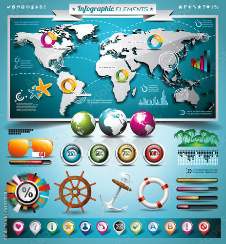 Vector: Vector summer travel infographic set with vacation elements. Vector summer travel infographic set with vacation elements.