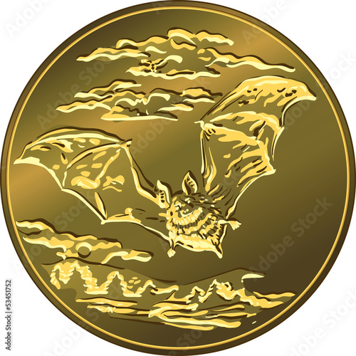 Vector: vector gold money coin with flying bat vector gold money coin with flying bat