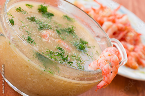 Photo: vegetable cream soup with prawns vegetable cream soup with prawns