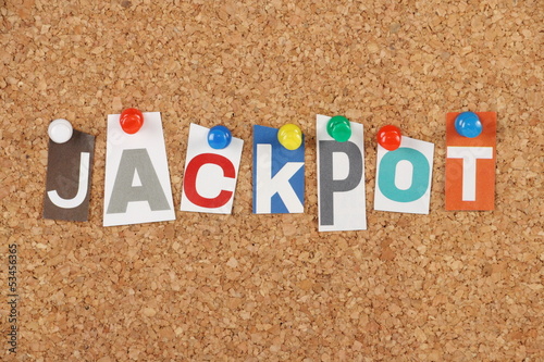 Photo: The word Jackpot on a cork notice board The word Jackpot on a cork notice board