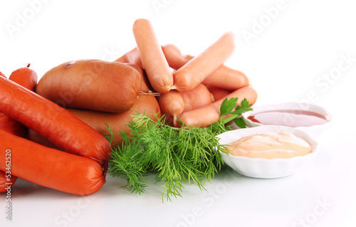 Photo: Various sausages isolated on white Various sausages isolated on white