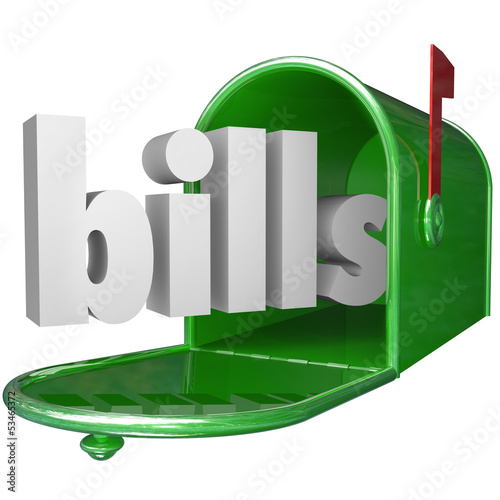 Illustration: Bills Word in Mailbox Paying Down Debt Credit Card Payment Bills Word in Mailbox Paying Down Debt Credit Card Payment