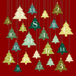 Vektor: Advent Calendar Hanging Trees Red/Green Advent Calendar Hanging Trees Red/Green