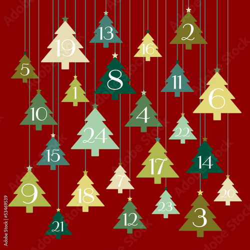 Vector: Advent Calendar Hanging Trees Red/Green Advent Calendar Hanging Trees Red/Green