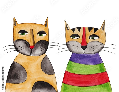Illustration: Cats. Ink and watercolors on paper Cats. Ink and watercolors on paper