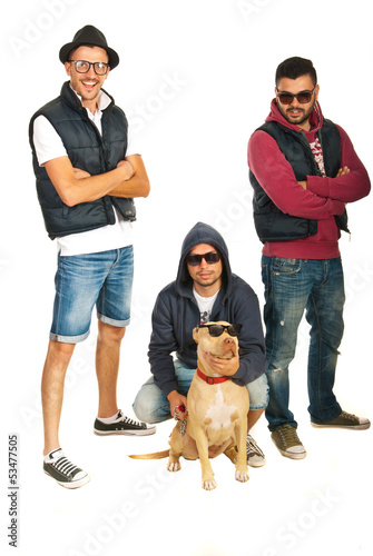 Photo: Funky hip hop guys with pitbull dog Funky hip hop guys with pitbull dog