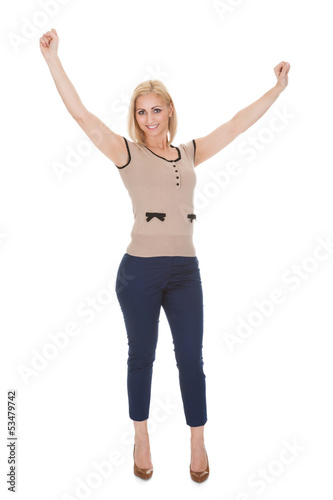 Photo: Portrait Of Man With Arm Raised Portrait Of Man With Arm Raised