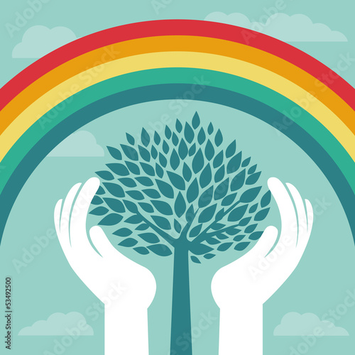 Vector: Vector creative concept with rainbow and tree Vector creative concept with rainbow and tree