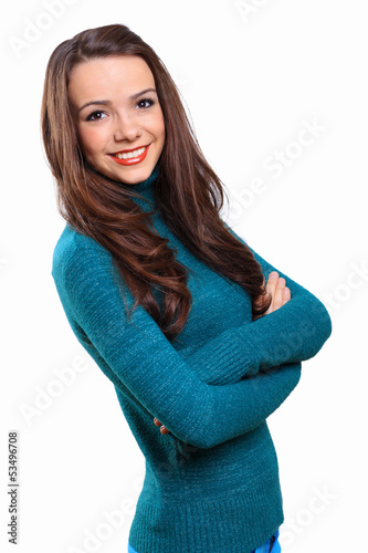Photo: Young woman wearing warm sweater Young woman wearing warm sweater