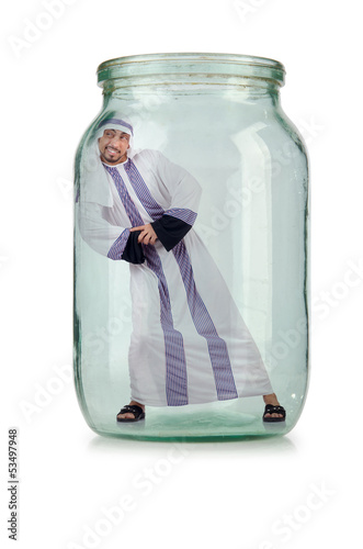 Photo: Arab businessman in glass jar Arab businessman in glass jar