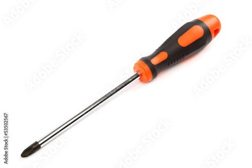 Photo: Modern screwdriver isolated on a white background. Modern screwdriver isolated on a white background.