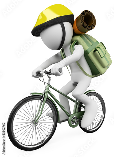 Illustration: 3D white people. Hiker biker 3D white people. Hiker biker
