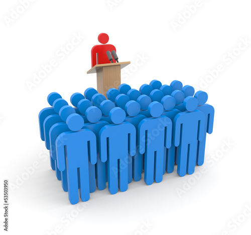 Illustration: Leader on tribune with crowd Leader on tribune with crowd