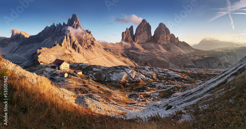 Photo: Dolomites mountain in Italy at sunset - Tre Cime di Lavaredo Dolomites mountain in Italy at sunset - Tre Cime di Lavaredo