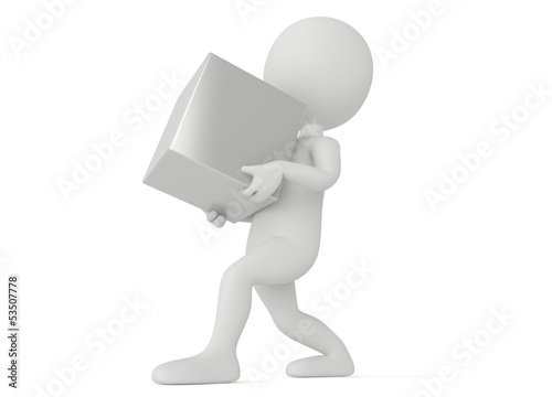 Illustration: 3d humanoid character hold a cube 3d humanoid character hold a cube